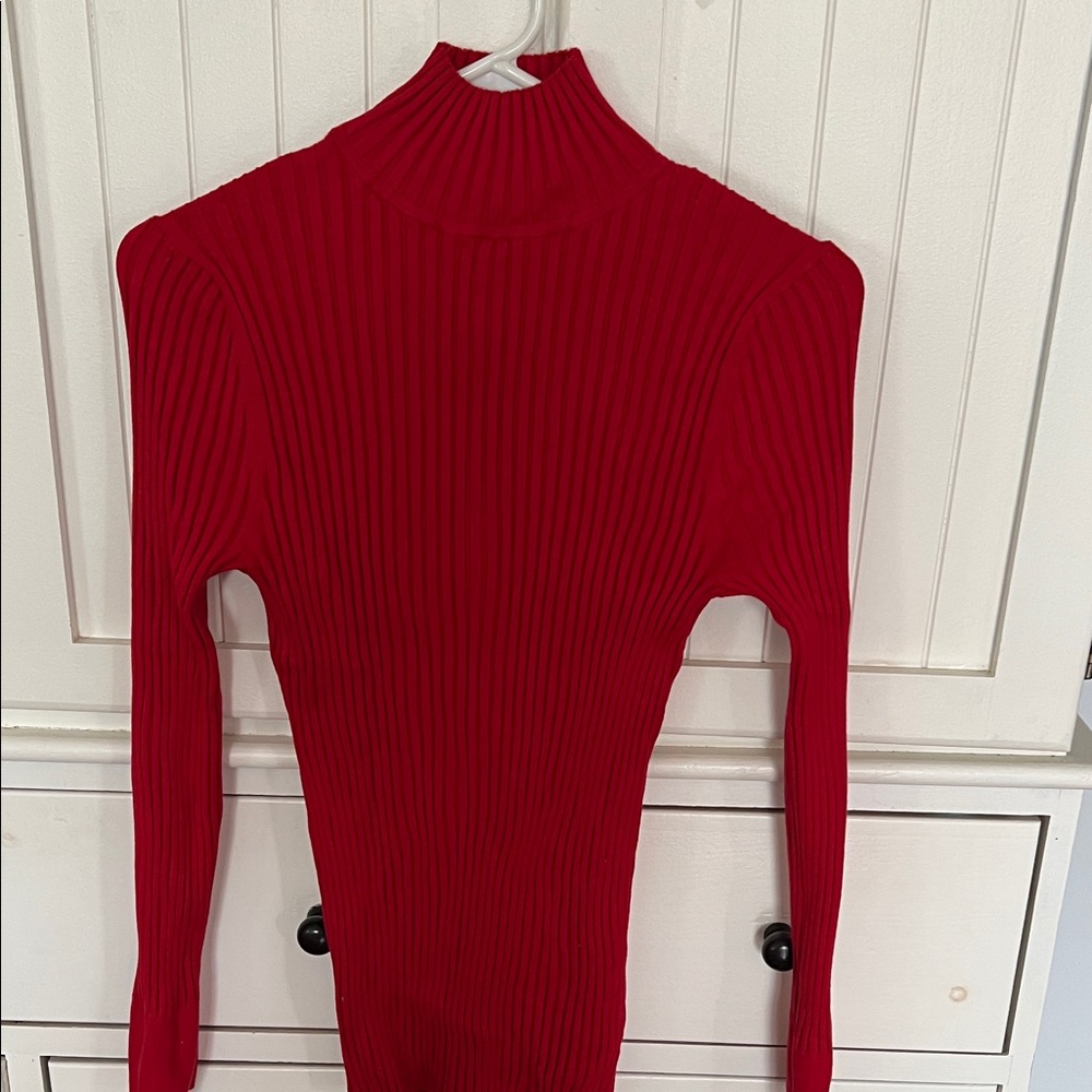 Loft Red Ribbed Turtleneck L